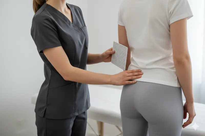 Fisioterapia de suelo pélvico en Zaragoza. Valoración de suelo pélvico realizada por fisioterapeuta en clínica, con evaluación externa en entorno profesional.