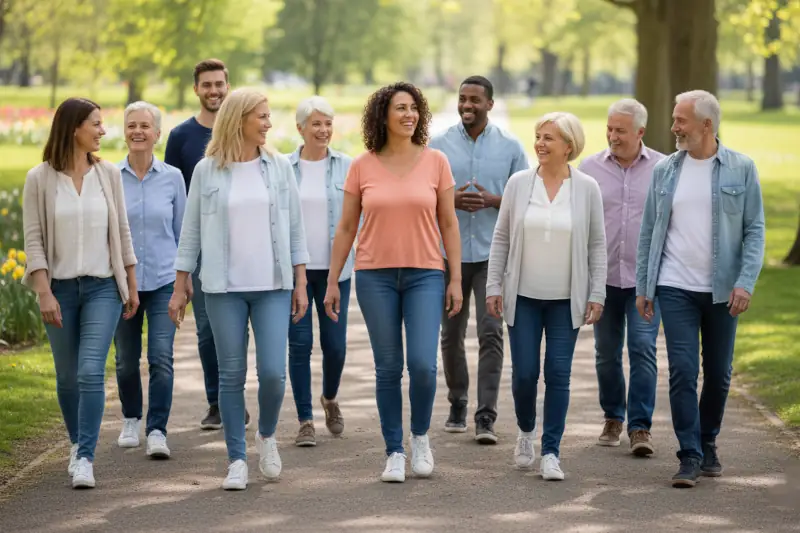 Grupo de personas de diferentes edades disfrutando de actividad al aire libre tras mejorar con fisioterapia.